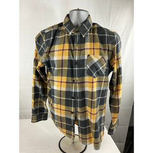 Men's Vans Plaid Casual Button Down Shirt Medium Yellow Gray